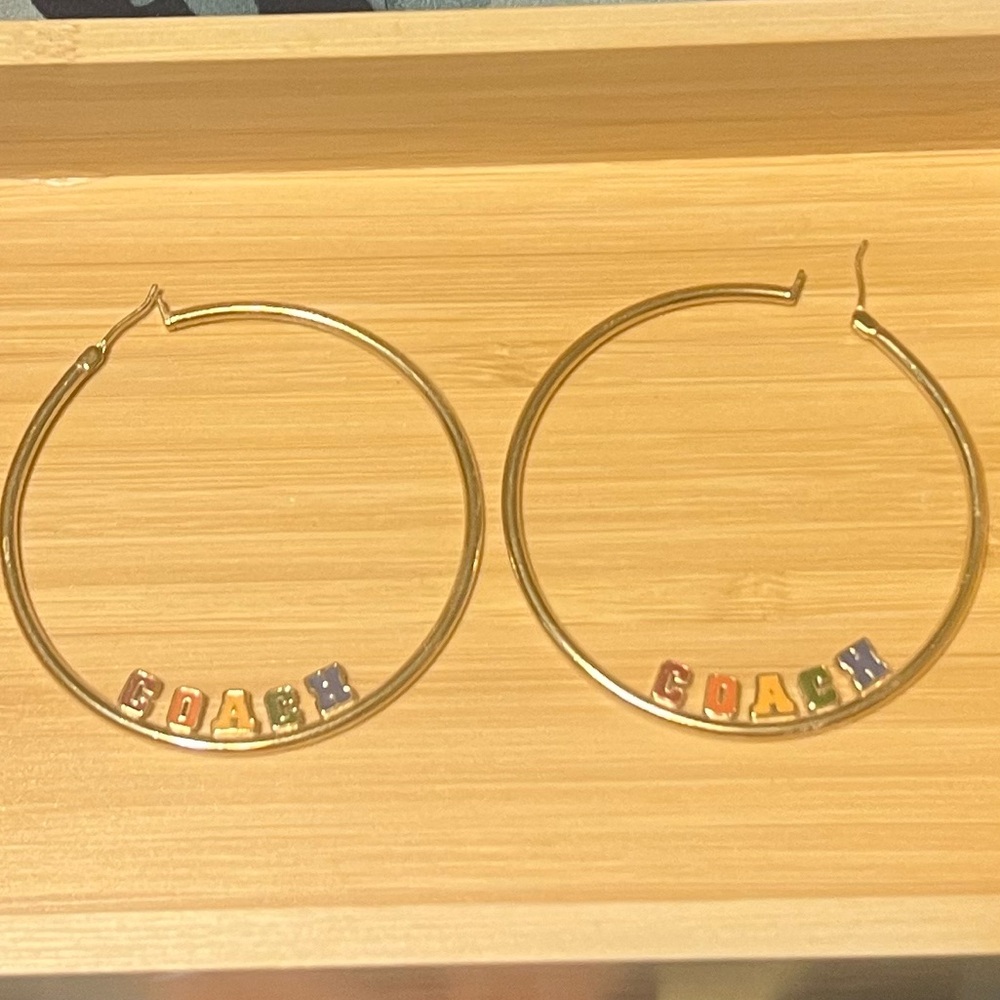 Coach Gold Hoop Earrings with Rainbow Signature